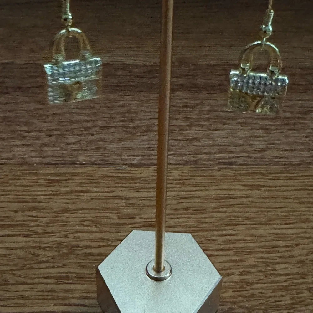 Gold & Rhinestone‎ Fish Hook Earrings – Dangle Drop Earrings – Statement Jewelry - Picture 3 of 4